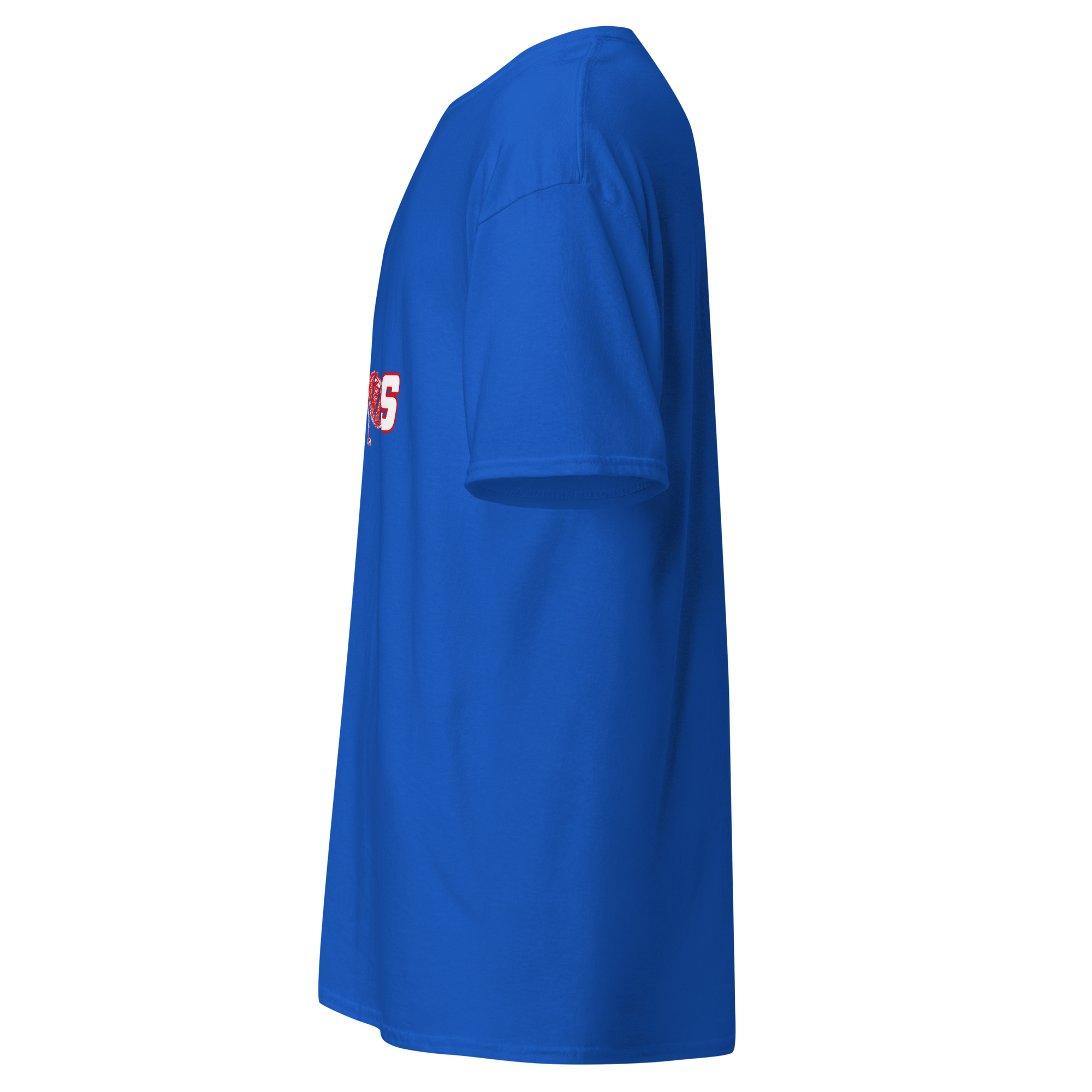 printful left view of the royal blue a big ant shirt.